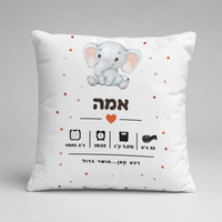 תעודת לידה מעוצבת על כרית – תקריב על פרטי הלידה המודפסים