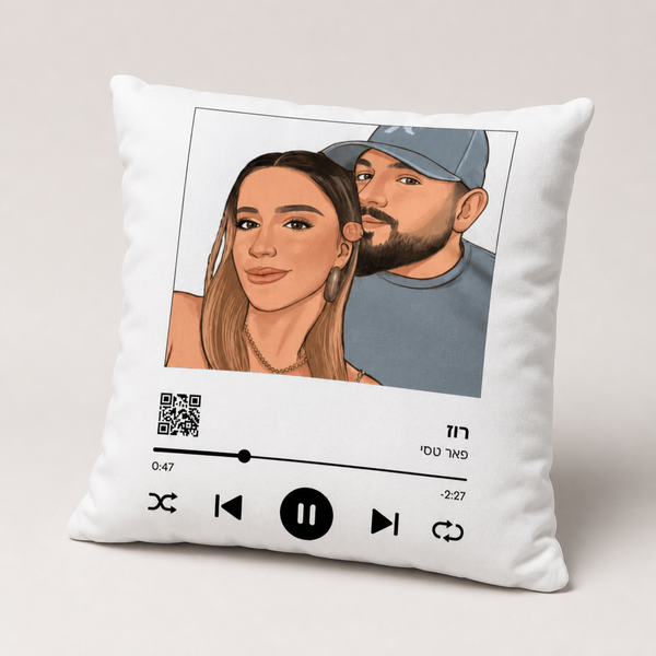 "Music Moment" מאויר על כרית בעיצוב אישי – קופי בלוק